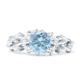Round Infinity Marquise Vintage Style Floral Ring Natural Aquamarine 925 Sterling Silver