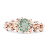 Round Infinity Marquise Vintage Style Floral Ring Natural Green Amethyst Prasiolite 925 Sterling Silver