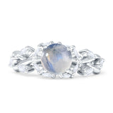 Round Infinity Marquise Vintage Style Floral Ring Natural Moonstone 925 Sterling Silver