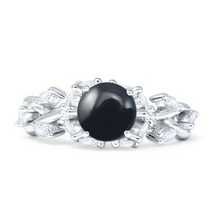 Round Infinity Marquise Vintage Style Floral Ring Natural Black Onyx 925 Sterling Silver