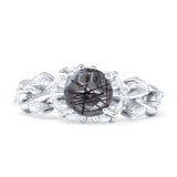 Round Infinity Marquise Vintage Style Floral Ring Natural Rutilated Quartz 925 Sterling Silver