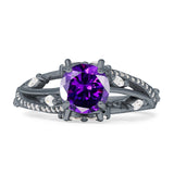 Round Engagement Ring Split Shank Cubic Zirconia 925 Sterling Silver