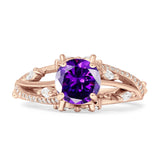Round Engagement Ring Split Shank Cubic Zirconia 925 Sterling Silver