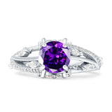 Round Engagement Ring Split Shank Cubic Zirconia 925 Sterling Silver