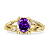 Round Engagement Ring Split Shank Cubic Zirconia 925 Sterling Silver