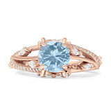 Round Engagement Ring Split Shank Cubic Zirconia 925 Sterling Silver