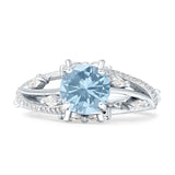 Round Engagement Ring Split Shank Cubic Zirconia 925 Sterling Silver