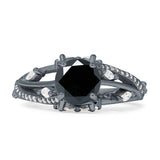 Round Engagement Ring Split Shank Cubic Zirconia 925 Sterling Silver