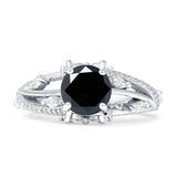 Round Engagement Ring Split Shank Cubic Zirconia 925 Sterling Silver
