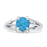 Round Engagement Ring Split Shank Cubic Zirconia 925 Sterling Silver