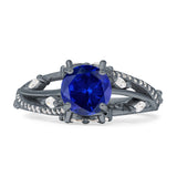 Round Engagement Ring Split Shank Cubic Zirconia 925 Sterling Silver