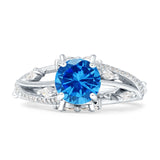 Round Engagement Ring Split Shank Cubic Zirconia 925 Sterling Silver