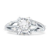 Round Engagement Ring Split Shank Cubic Zirconia 925 Sterling Silver