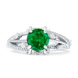 Round Engagement Ring Split Shank Cubic Zirconia 925 Sterling Silver