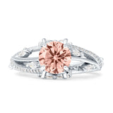 Round Engagement Ring Split Shank Cubic Zirconia 925 Sterling Silver