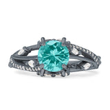 Round Engagement Ring Split Shank Cubic Zirconia 925 Sterling Silver