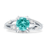 Round Engagement Ring Split Shank Cubic Zirconia 925 Sterling Silver