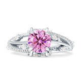 Round Engagement Ring Split Shank Cubic Zirconia 925 Sterling Silver