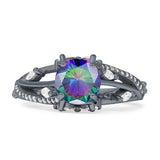 Round Engagement Ring Split Shank Cubic Zirconia 925 Sterling Silver