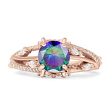 Round Engagement Ring Split Shank Cubic Zirconia 925 Sterling Silver