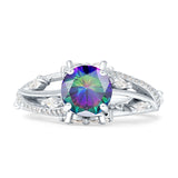 Round Engagement Ring Split Shank Cubic Zirconia 925 Sterling Silver