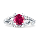 Round Engagement Ring Split Shank Cubic Zirconia 925 Sterling Silver