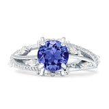 Round Engagement Ring Split Shank Cubic Zirconia 925 Sterling Silver
