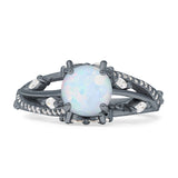 Round Engagement Ring Split Shank Cubic Zirconia 925 Sterling Silver