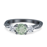 Three Stone Round Natural Green Amethyst Prasiolite Ring 925 Sterling Silver