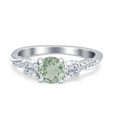 Three Stone Round Natural Green Amethyst Prasiolite Ring 925 Sterling Silver