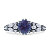 Round Lab Alexandrite Pear Teardrop Engagement Ring 925 Sterling Silver