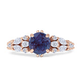 Round Lab Alexandrite Pear Teardrop Engagement Ring 925 Sterling Silver