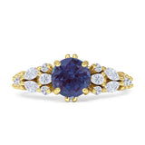 Round Lab Alexandrite Pear Teardrop Engagement Ring 925 Sterling Silver