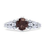 Round Natural Chocolate Smokey Quartz Pear Teardrop Engagement Ring 925 Sterling Silver