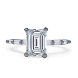 Art Deco Emerald Cut Solitaire Cubic Zirconia Wedding Ring 925 Sterling Silver