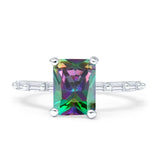 Art Deco Emerald Cut Solitaire Cubic Zirconia Wedding Ring 925 Sterling Silver