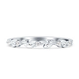 2.8mm Vintage Leaf Style floral Half Eternity Wedding Band Cubic Zirconia 925 Sterling Silver