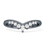8mm Contour Curved V-Band Vintage Pear Teardrop Chevron Ring Cubic Zirconia 925 Sterling Silver