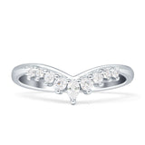 8mm Contour Curved V-Band Vintage Pear Teardrop Chevron Ring Cubic Zirconia 925 Sterling Silver