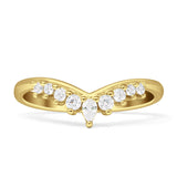 8mm Contour Curved V-Band Vintage Pear Teardrop Chevron Ring Cubic Zirconia 925 Sterling Silver
