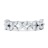 Floral Half Eternity Marquise Band Cubic Zirconia Ring 925 Sterling Silver