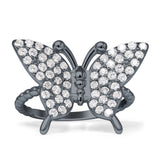 Beaded Band Milgrain Butterfly Finger Ring Cubic Zirconia 925 Sterling Silver