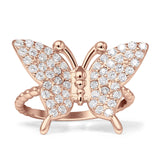 Beaded Band Milgrain Butterfly Finger Ring Cubic Zirconia 925 Sterling Silver