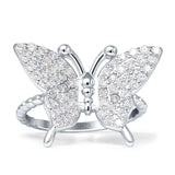Beaded Band Milgrain Butterfly Finger Ring Cubic Zirconia 925 Sterling Silver