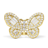 Butterfly Cluster Ring Sparkling Crystal Baguette Cubic Zirconia 925 Sterling Silver