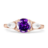 Three Stone Round Pear Teardrop Cubic Zirconia Trilogy Engagement Ring 925 Sterling Silver