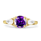Three Stone Round Pear Teardrop Cubic Zirconia Trilogy Engagement Ring 925 Sterling Silver