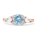 Three Stone Round Pear Teardrop Cubic Zirconia Trilogy Engagement Ring 925 Sterling Silver