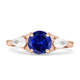 Three Stone Round Pear Teardrop Cubic Zirconia Trilogy Engagement Ring 925 Sterling Silver