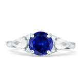 Three Stone Round Pear Teardrop Cubic Zirconia Trilogy Engagement Ring 925 Sterling Silver